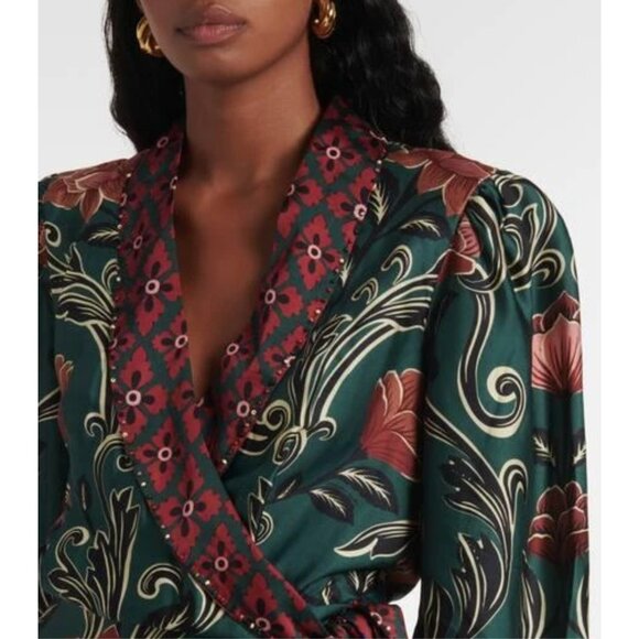 Farm Rio | Arabesque Floral Wrap Dress Small | boho beaded floral tropical EUC - Picture 3 of 11